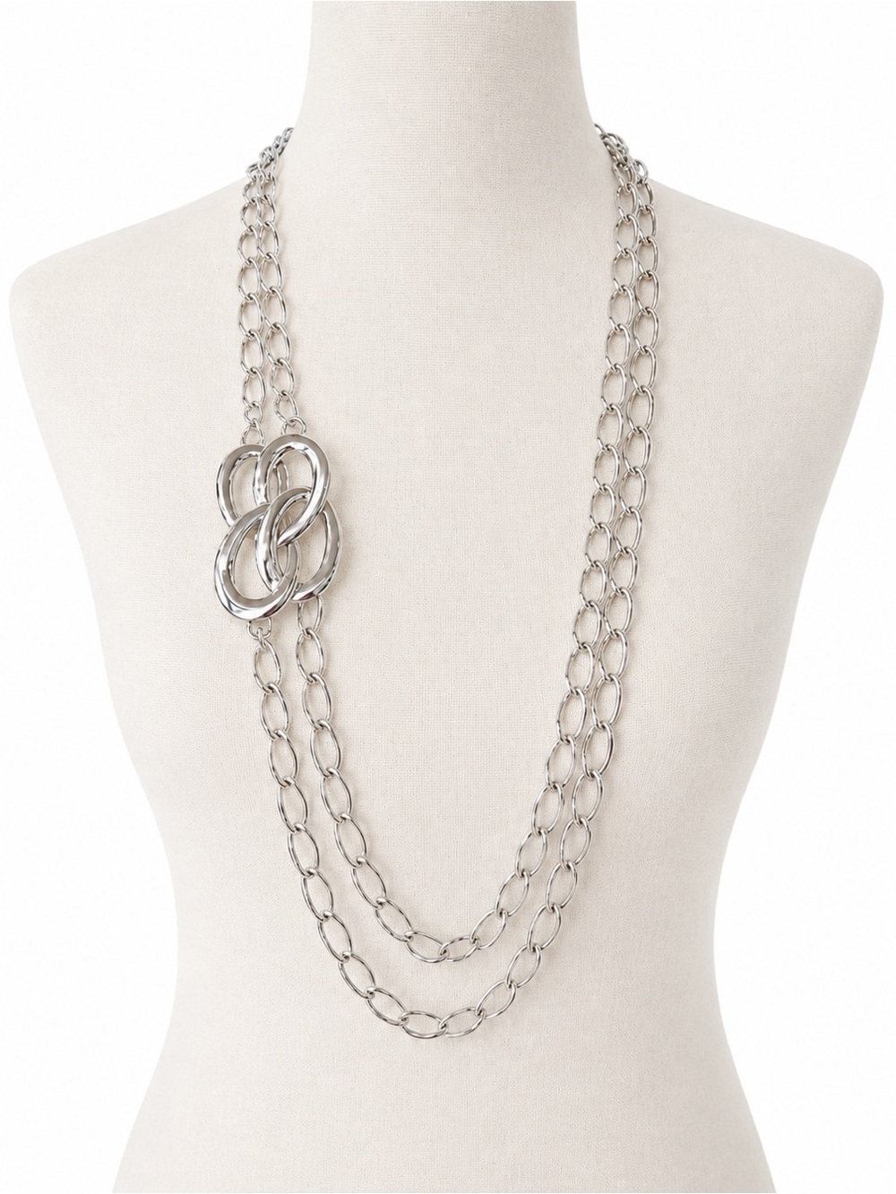 Vintage Monet Silver Tone Layered Chain Statement Necklace – Heavy Weight